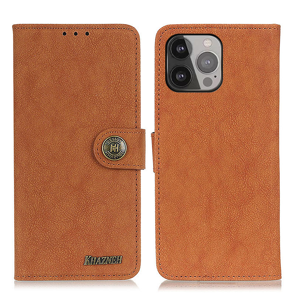 

Khazneh Chowing Design Retro Splite Кожаный Телефон Стенд Стенд С Уолком Для IPhone 13 Pro Max 6,7 Дюйма - Коричневый, iPhone 13 Pro Max