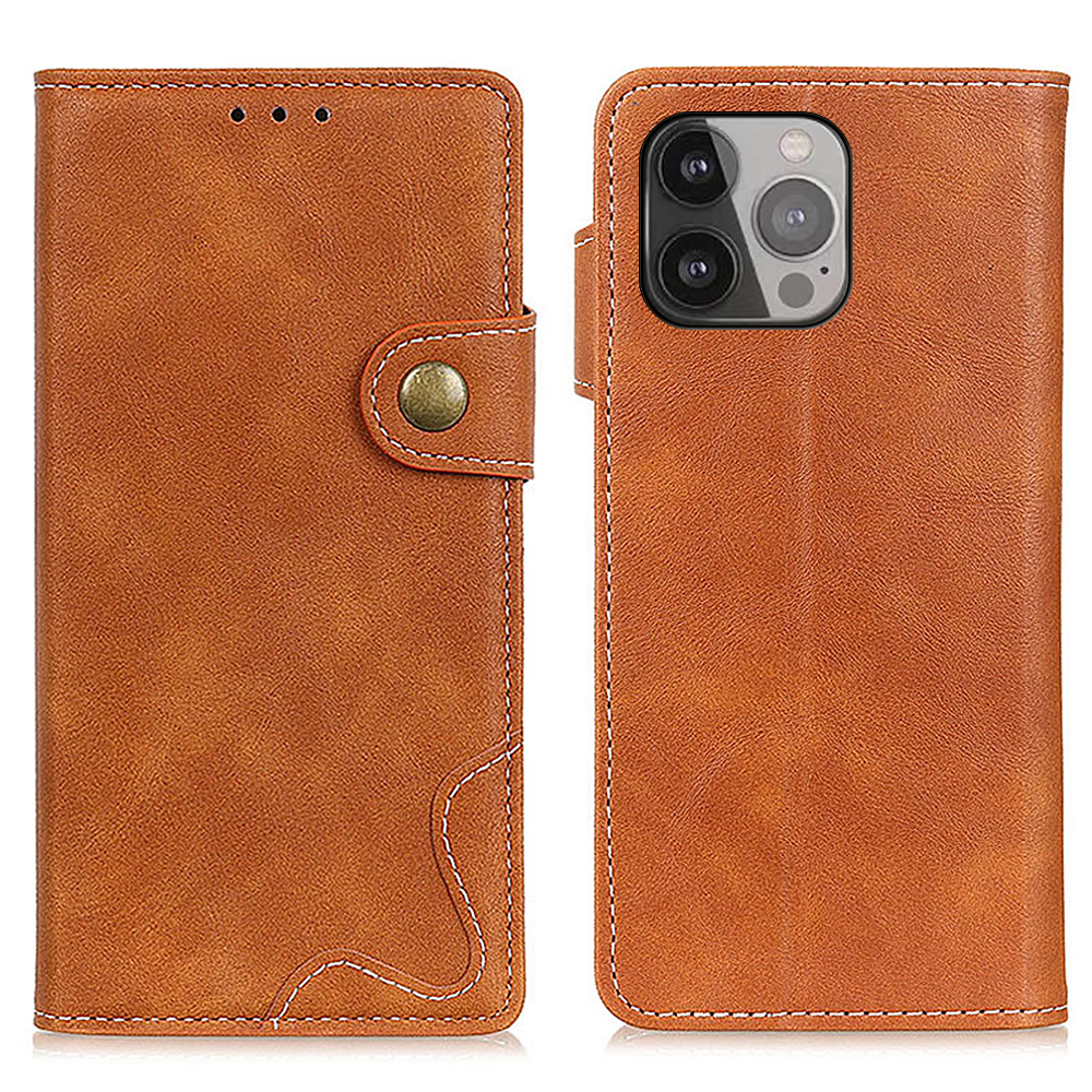 

S-shape Stitching Line Design Leather Wallet Stand Phone Case for iPhone 13 Pro Max 6.7 inch - Brown, iPhone 13 Pro Max