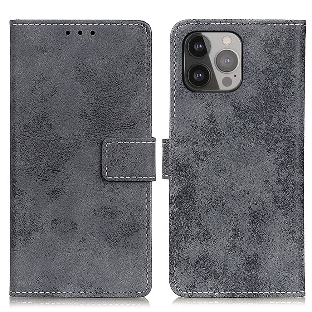 

Ретро Стиль Кожаная Подставка Для Кожи Кошелька Оболочка Телефона Для Iphone 13 Pro Max 6,7 Дюйма - Серый, iPhone 13 Pro Max
