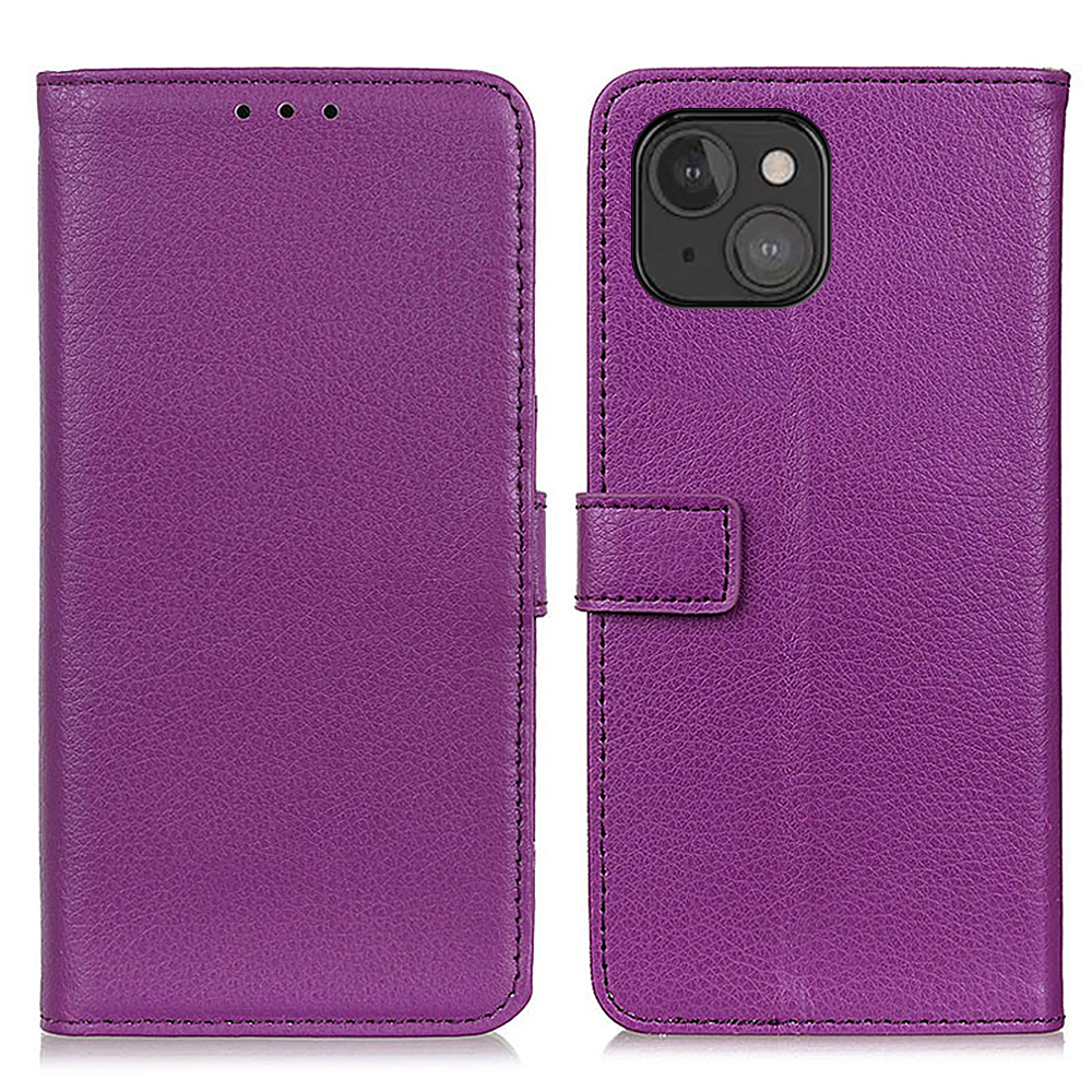 

Magnetic Closing Litchi Skin Leather Wallet Stand Case for iPhone 13 mini 5.4 inch - Purple, iPhone 13 mini