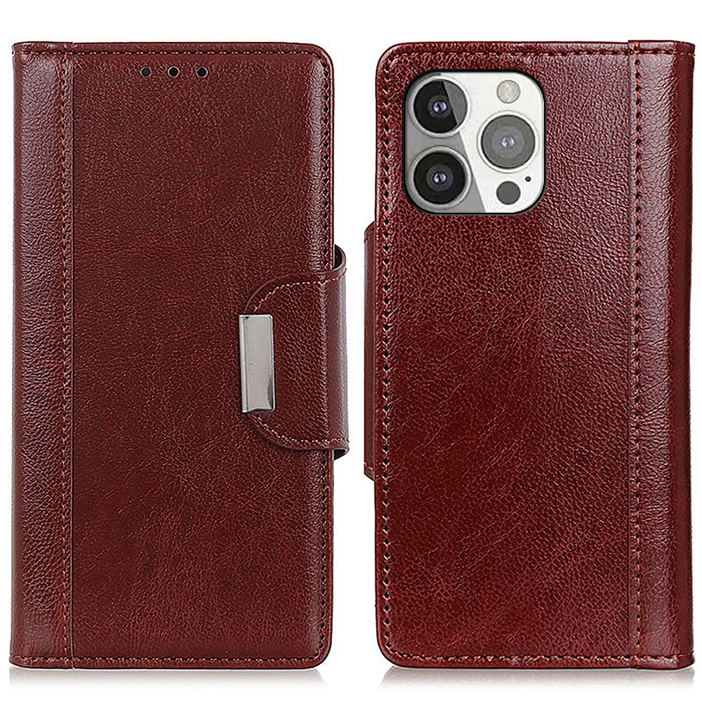 

Glossy PU Кожаный Фолио Кошельки Стенд Дизайн Защитный Чехол Для IPhone 13 PRO 6,1 Дюйма - Коричневый, iPhone 13 Pro