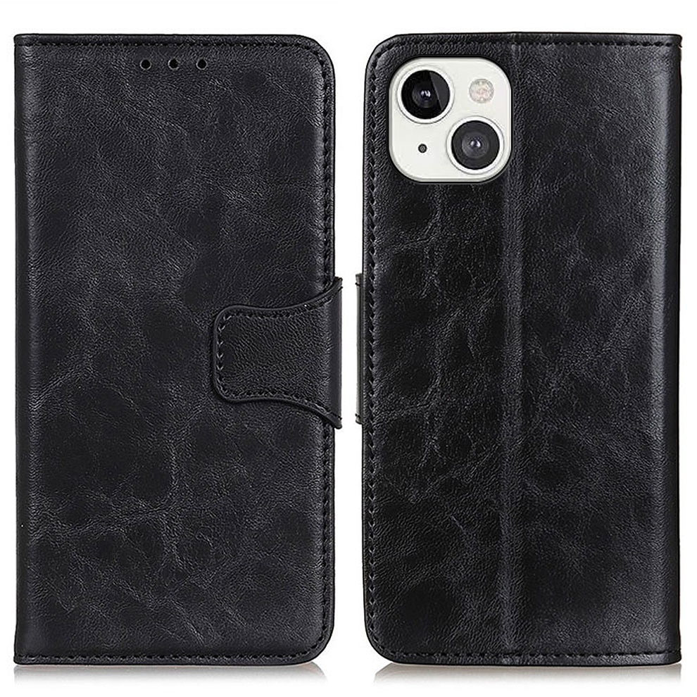 

Premium Crazy Horse Texture PU Leather Case Wallet Flip Cover with Magnetic Closure for iPhone 13 6.1 inch - Black, iPhone 13