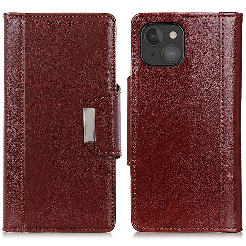 

Premium PU Leather Simple Wallet Case Stand Magnetic Closure Shockproof Flip Cover for iPhone 13 mini 5.4 inch - Brown, iPhone 13 mini