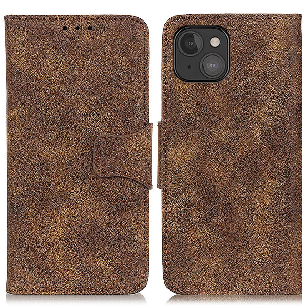 

Vintage Style Soft Leather Magnetic Wallet Flip Protective Cover Case for iPhone 13 mini 5.4 inch - Brown, iPhone 13 mini