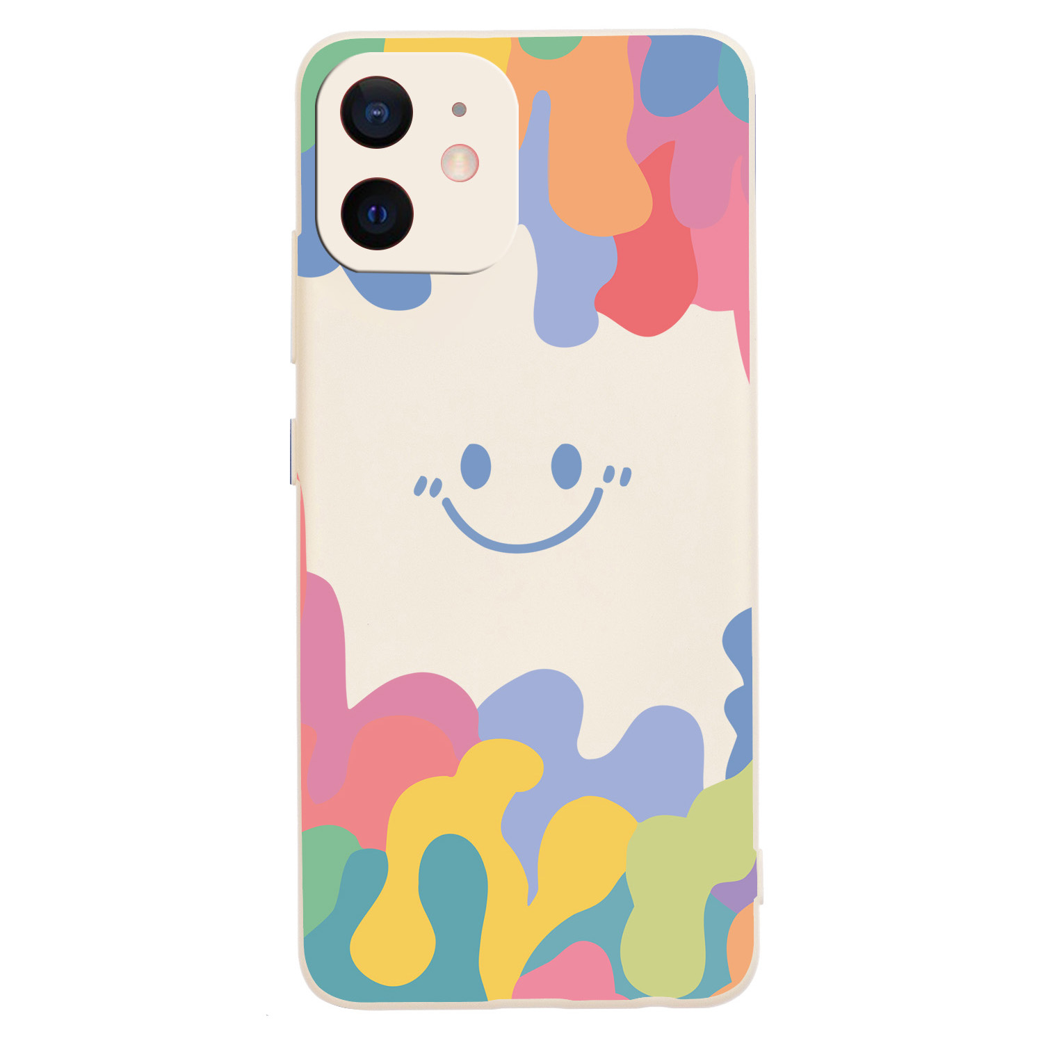 

Liquid Silicone Smiling Face Pattern Printing Phone Cover Shell for iPhone 12 mini 5.4 inch - Beige, iPhone 12 mini
