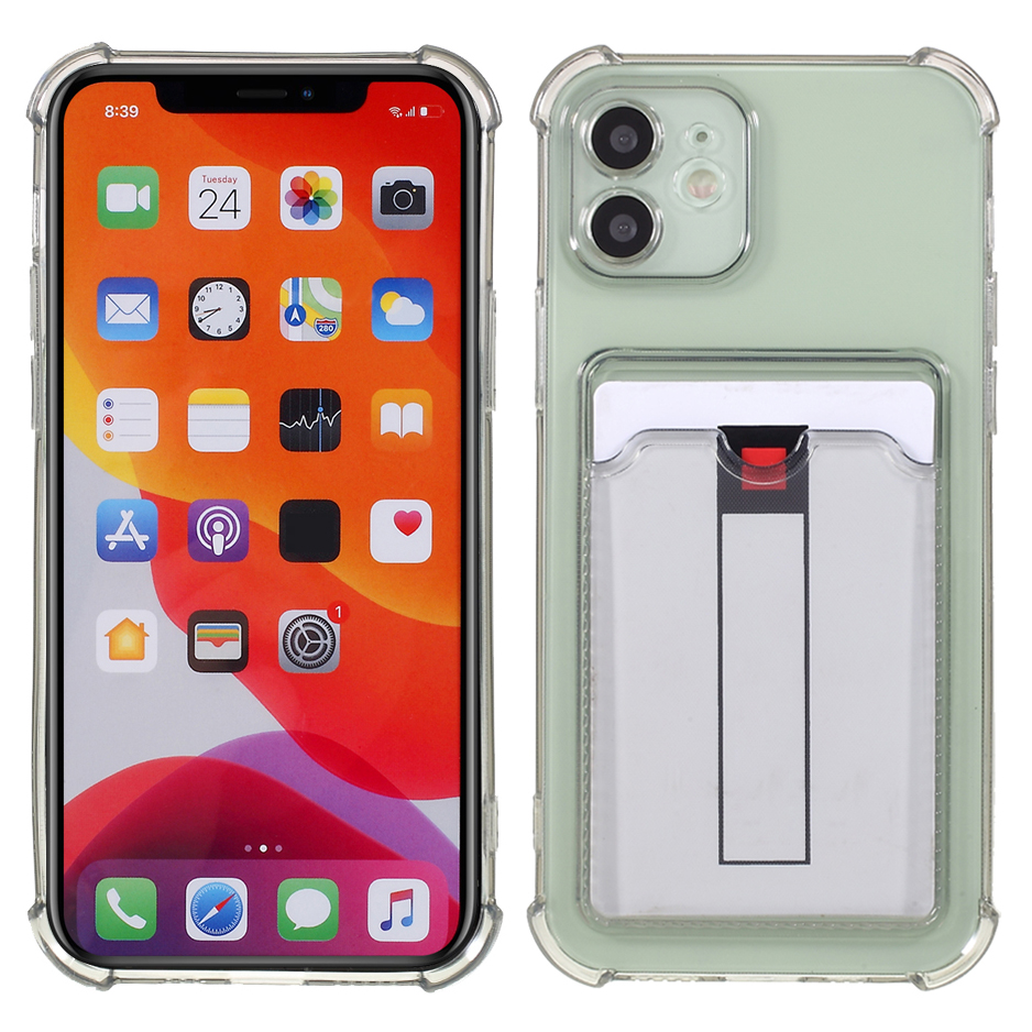 

Slim Fit Protective Soft TPU Shock-Absorbing Back Cover with Card Slot Holder for iPhone 11 6.1 inch - Transparent Black, iPhone 11 6.1 inch