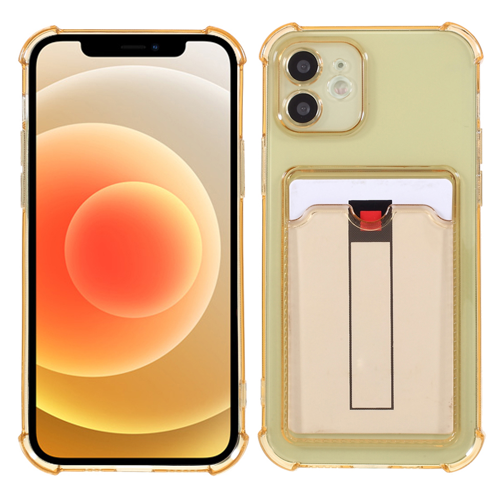 

Shock-Absorbing Air-Guard Corners Slim Clear Soft TPU Back Case with Card Slot Holder for iPhone 12 6.1 inch - Gold, iPhone 12