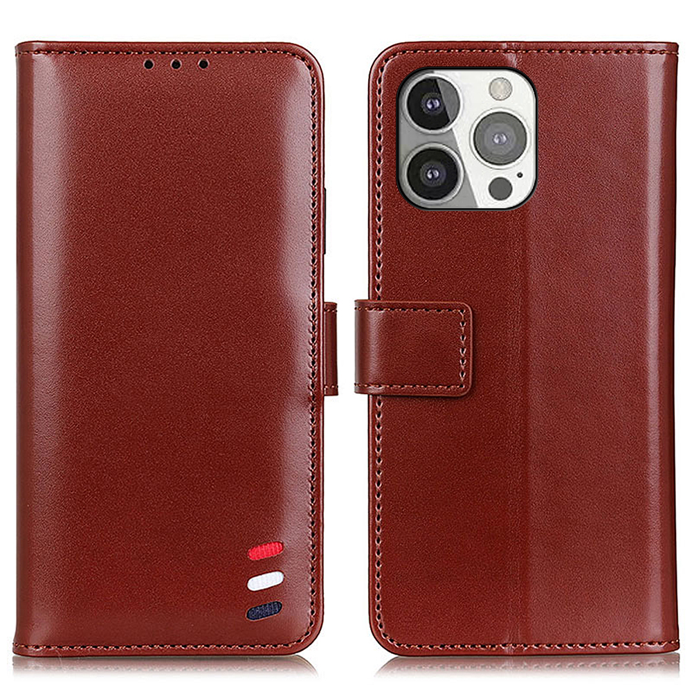 

Smooth Surface Flip Stand Wallet Leather Case for iPhone 13 Pro 6.1 inch Mobile Phone Cover - Brown, iPhone 13 Pro