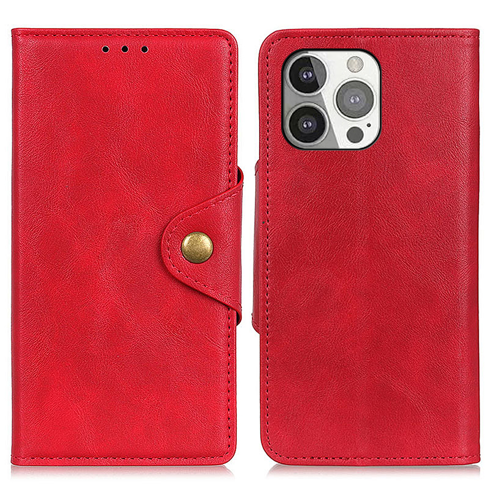 

Magnetic Brass Buckle Leather Wallet Phone Case Cover for iPhone 13 Pro 6.1 inch - Red, iPhone 13 Pro