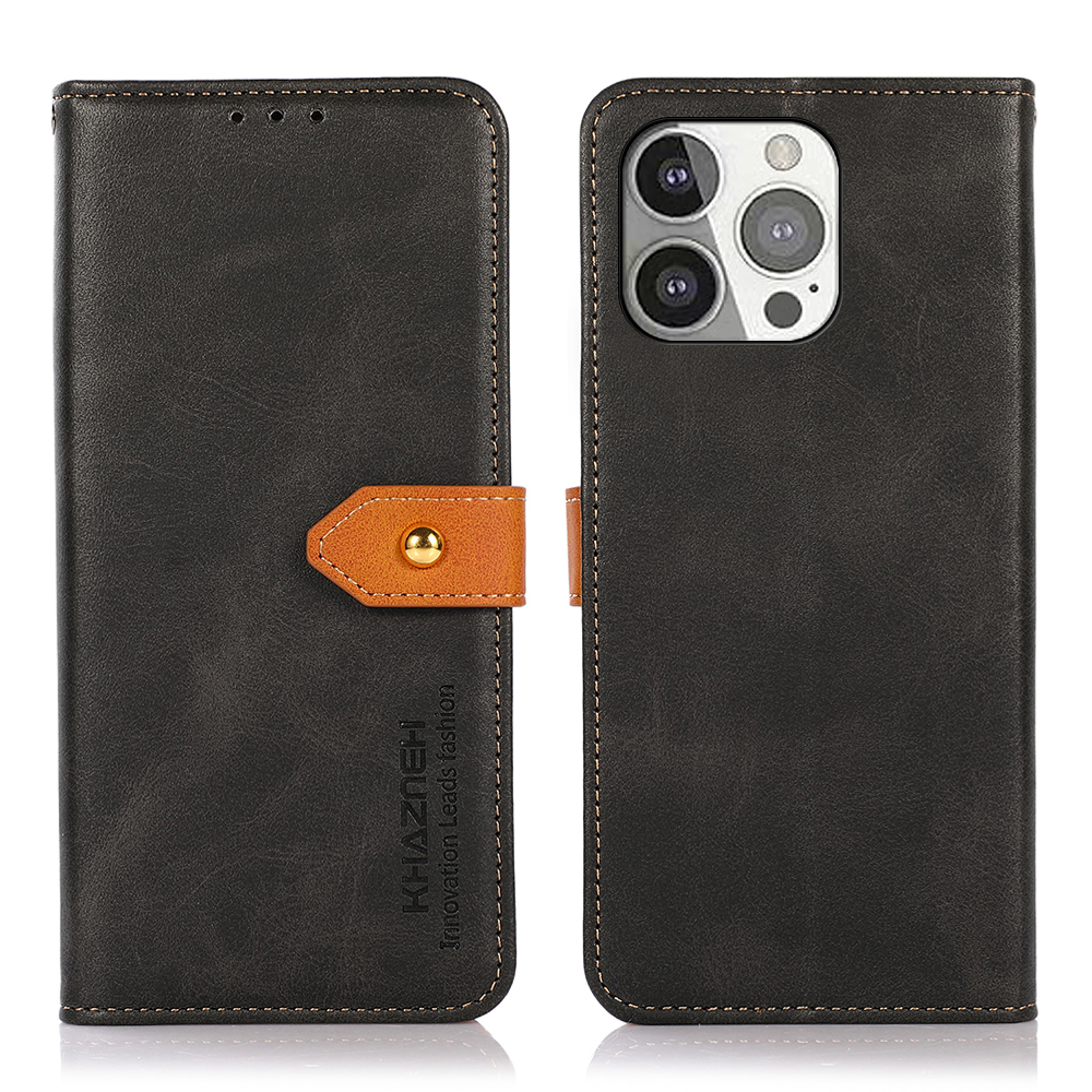

KHAZNEH Multi-Function Golden Magnetic Suction Strong Closure PU Leather Wallet Phone Case for iPhone 13 Pro 6.1 inch - Black, iPhone 13 Pro