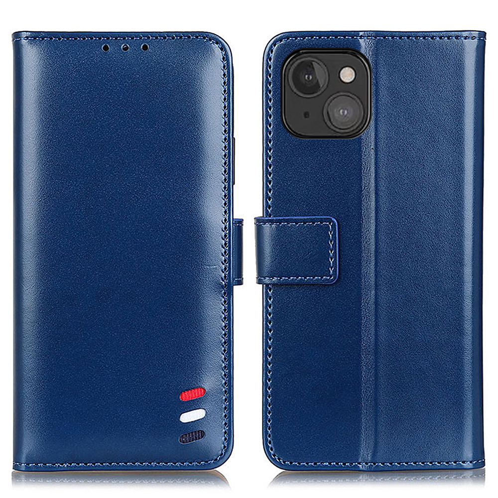 

Smooth Surface PU Leather Wallet Case with Stand for iPhone 13 6.1 inch Mobile Phone Shell - Blue, iPhone 13