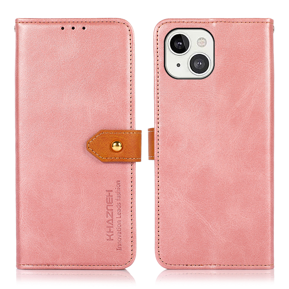 

KHAZNEH Golden Magnetic Clasp Design Wallet Leather Phone Stand Case Shell for iPhone 13 mini 5.4 inch - Rose Gold, iPhone 13 mini