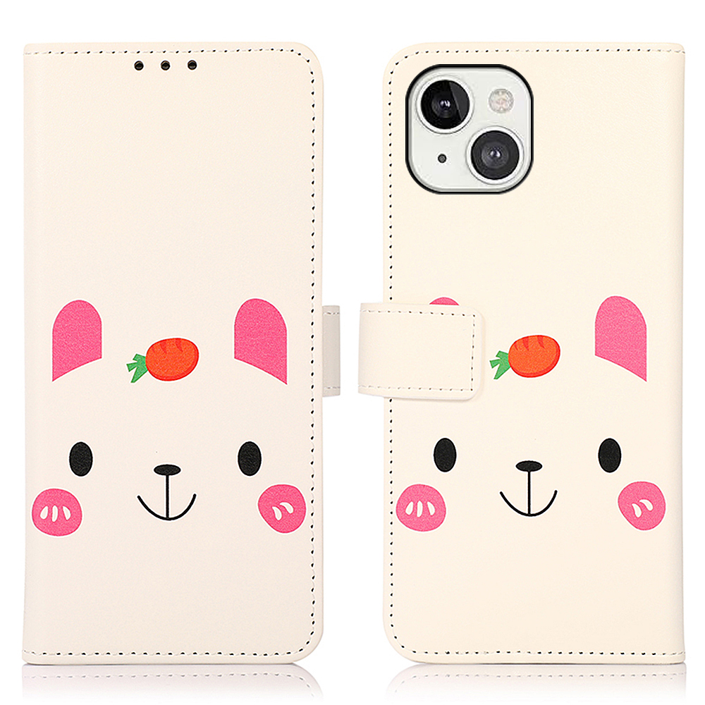 

Узорная Печать Folio Flip PU Кожаный Кожаный Кожурный Чехол С Подставкой Для IPhone 13 6.1 Дюймов - Милый Кролик, iPhone 13
