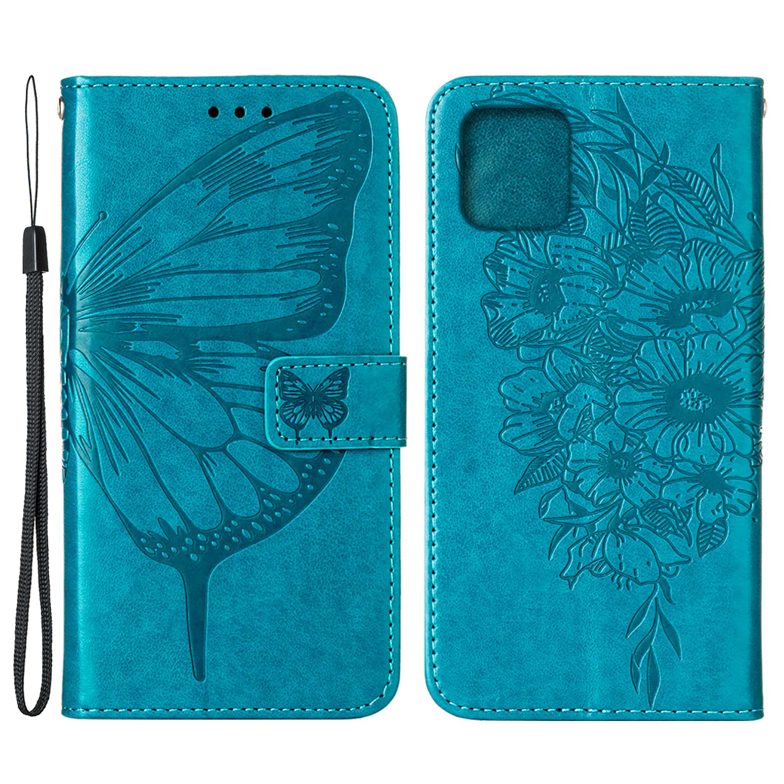 

Imprint Butterfly Flower Pattern Wallet Leather Phone Case with Stand for iPhone 13 Pro Max 6.7 inch - Blue, iPhone 13 Pro Max