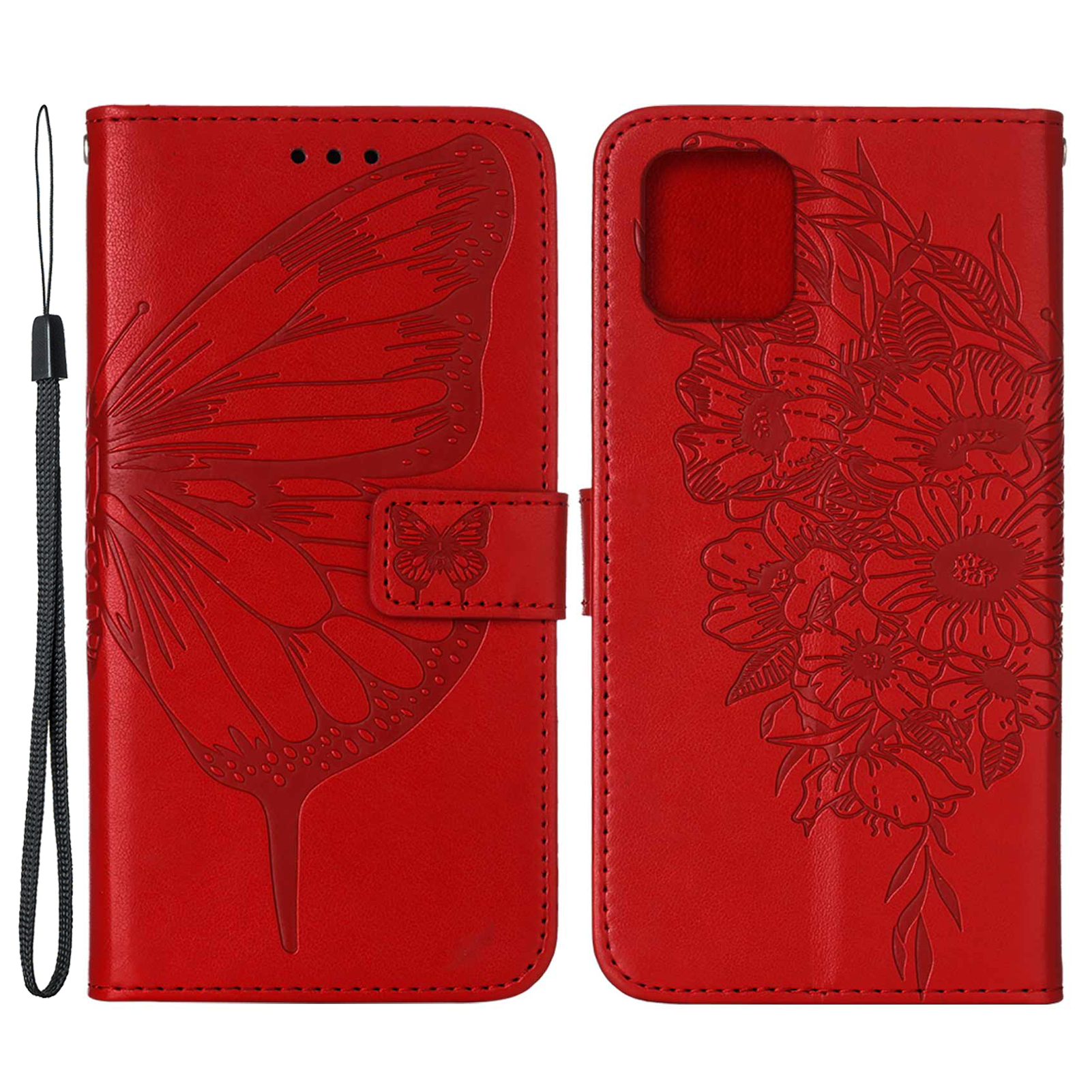 

Imprint Butterfly Flower Pattern Wallet Кожаный Телефон с Подставкой Для Iphone 13 Pro Max 6,7 Дюйма - Красный, iPhone 13 Pro Max