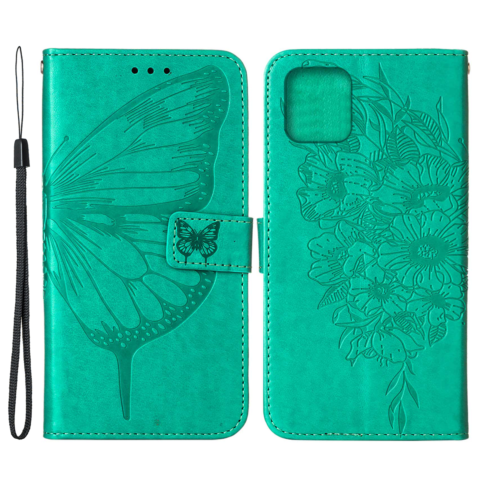 

Imprint Butterfly Flower Pattern Wallet Leather Phone Case with Stand for iPhone 13 Pro Max 6.7 inch - Green, iPhone 13 Pro Max