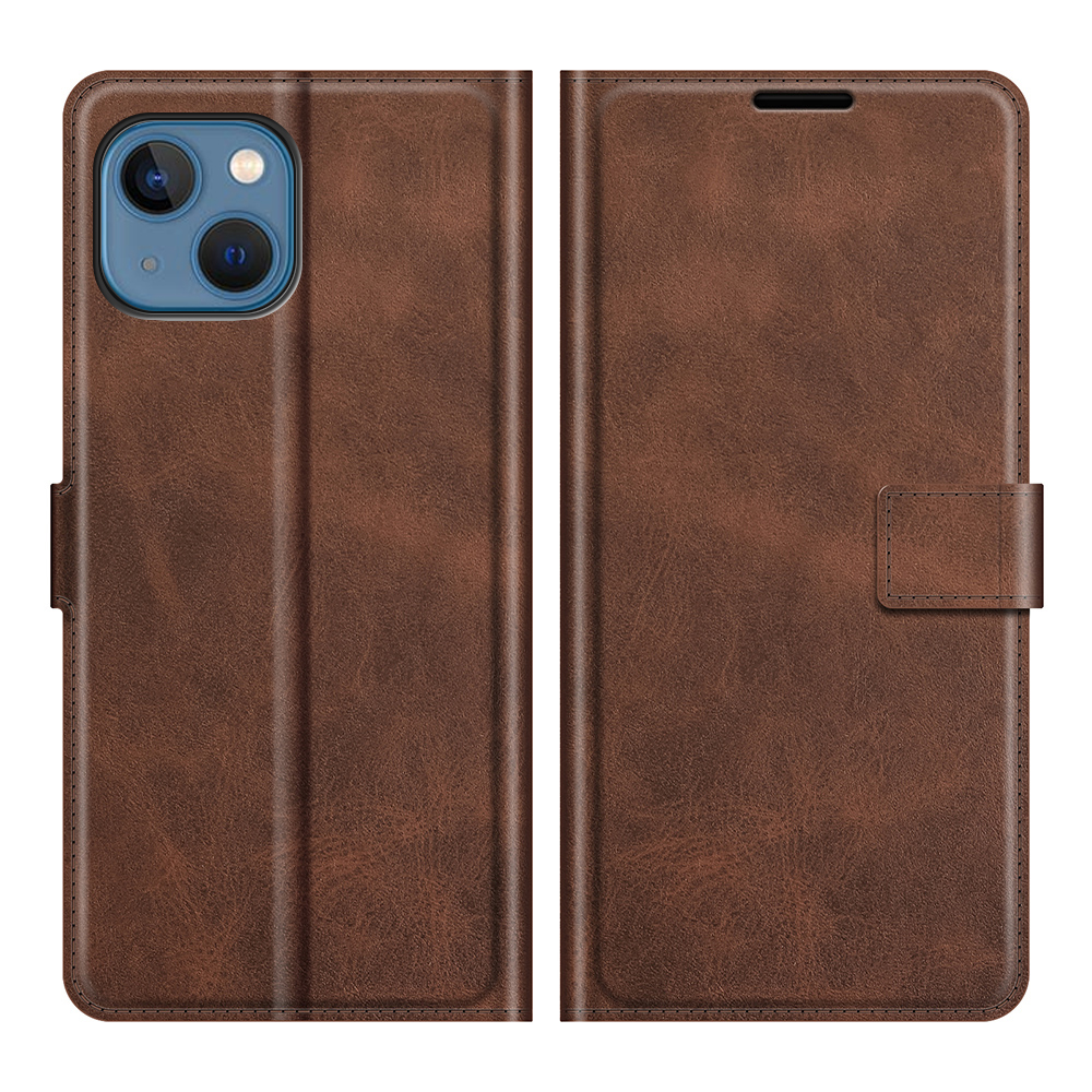 

Для Iphone 13 Mini 5,4 -дюймовый Фолио Flip Flip Leather Skellet Cover Cover Shell со Складной Подставкой - Кофе