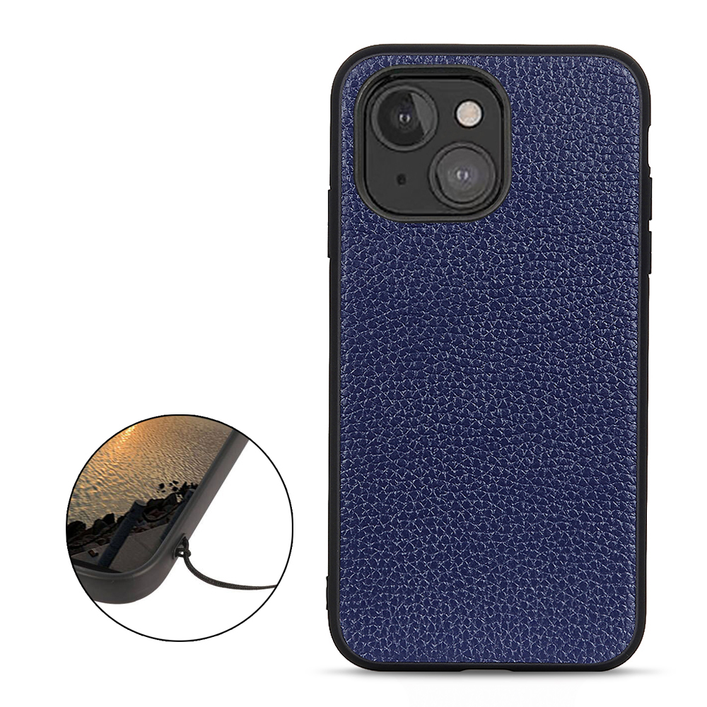 

Litchi Skin Genuine Leather Back Case Mobile Phone Cover for iPhone 13 mini 5.4 inch - Blue, iPhone 13 mini