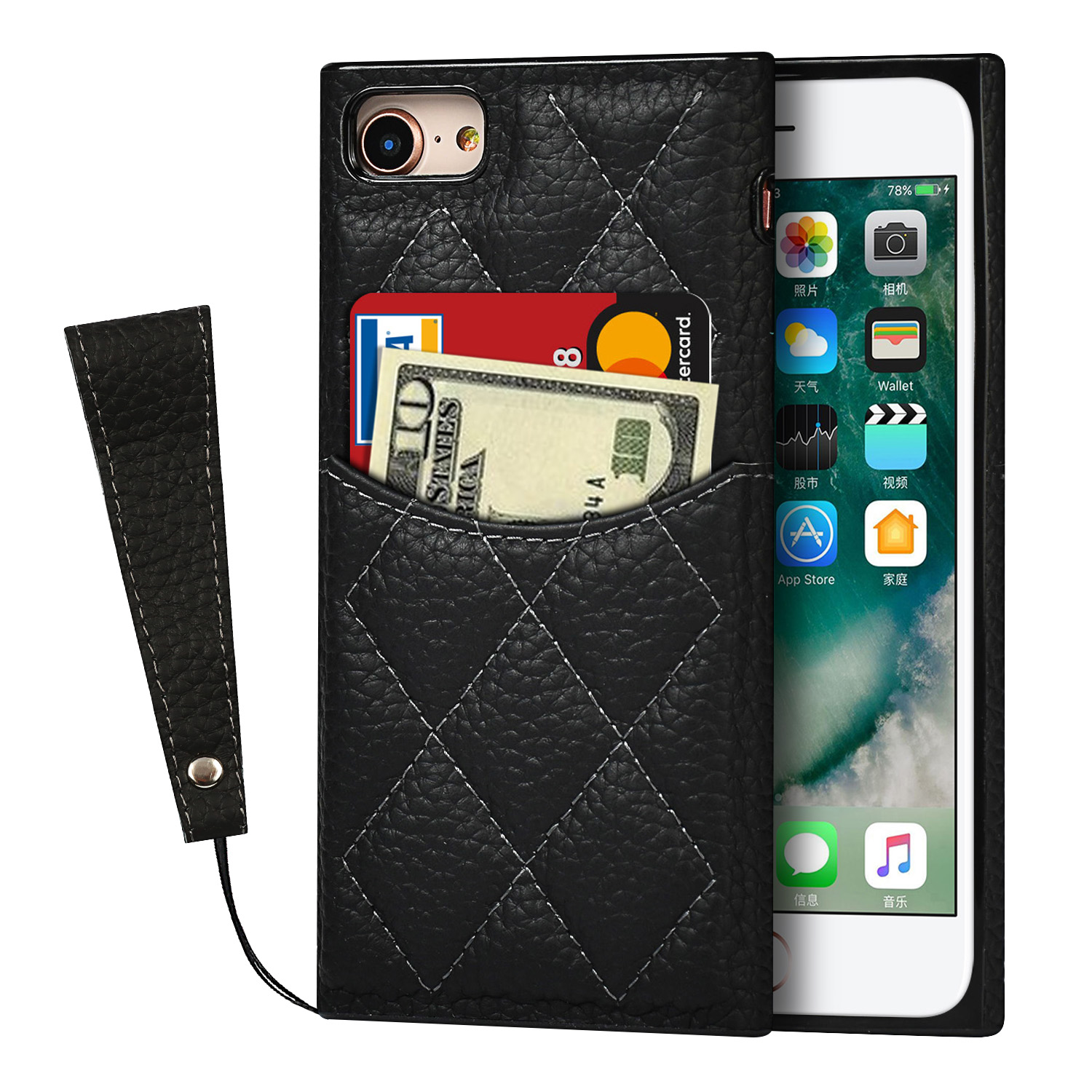 

Litchi Texture Подлинная Кожаная Оболочка TPU с Ремешком Для Iphone 7 4,7 Дюйма/8 4,7 Дюйма/se (2020)/SE (2022) - Черный, iPhone 7 4.7 inch