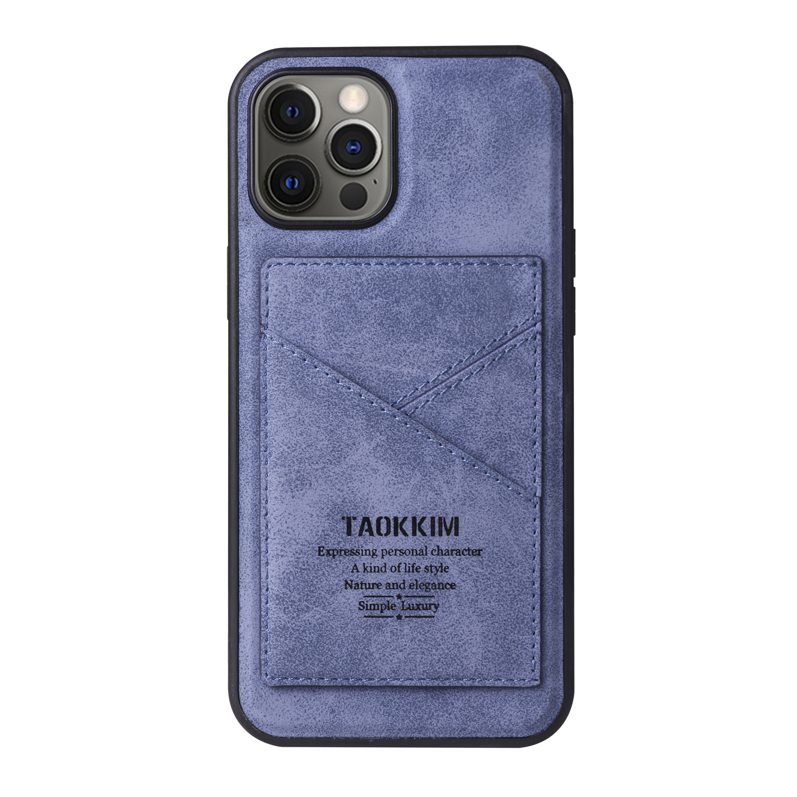 

TAOKKIM Vintage Style PU Leather Coated TPU Phone Case Protective Cover with Kickstand and Card Slot for iPhone 12 / 12 Pro - Blue, iPhone 12