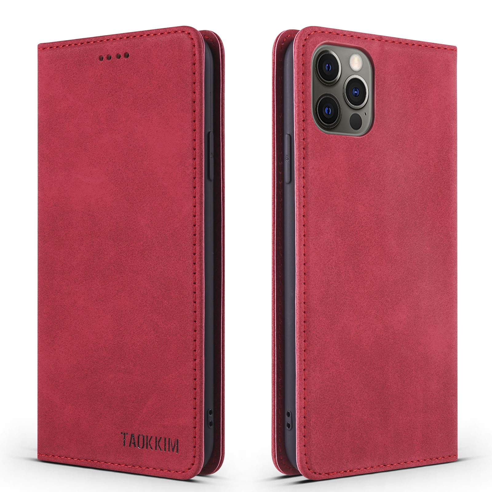 

TAOKKIM Retro Style Auto-absorbed Leather Phone Cover Case for iPhone 11 Pro - Red, iPhone 11 Pro 5.8 inch