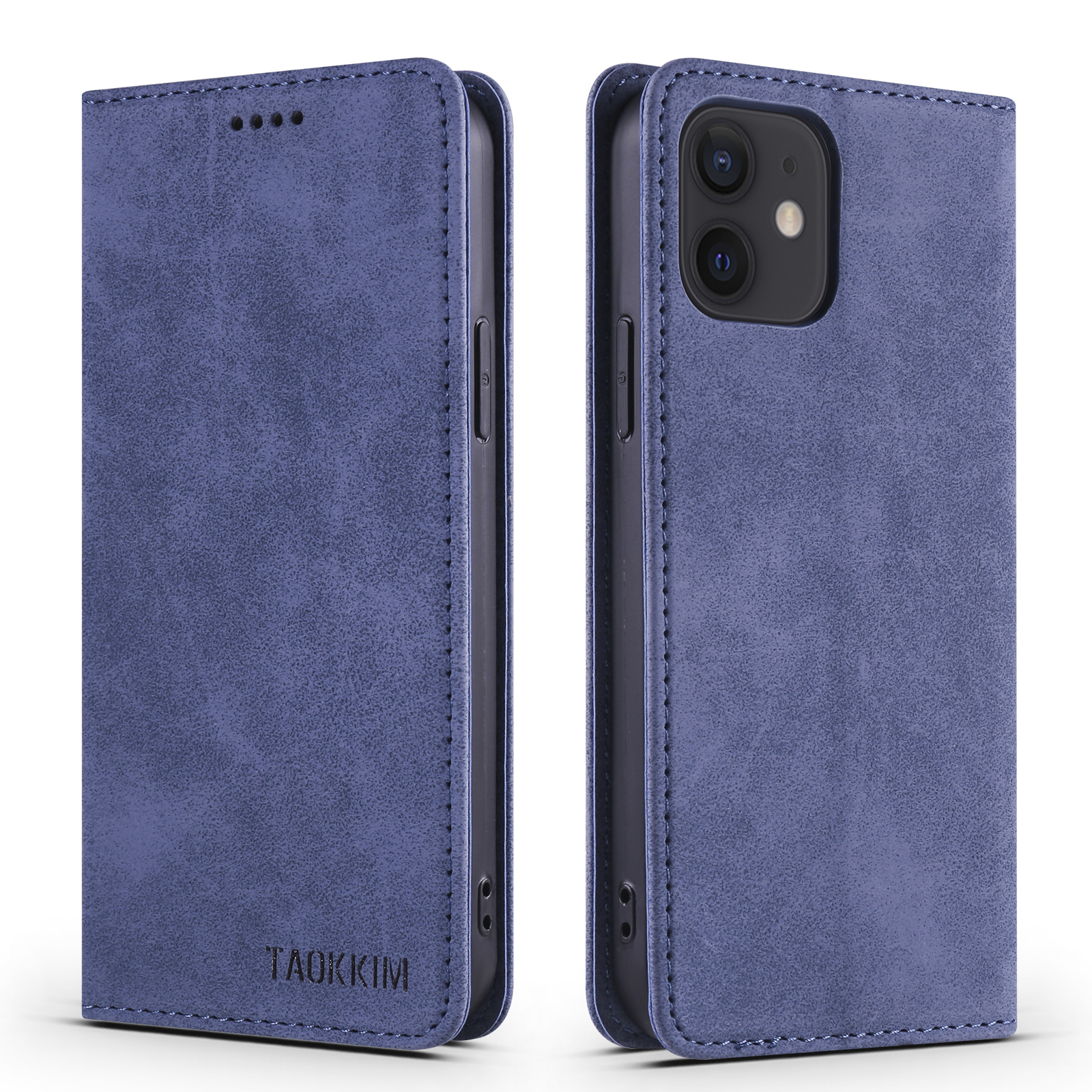 

TAOKKIM Well-protected Vintage Style Leather Phone Case Cover for iPhone 12 mini 5.4 inch - Blue, iPhone 12 mini