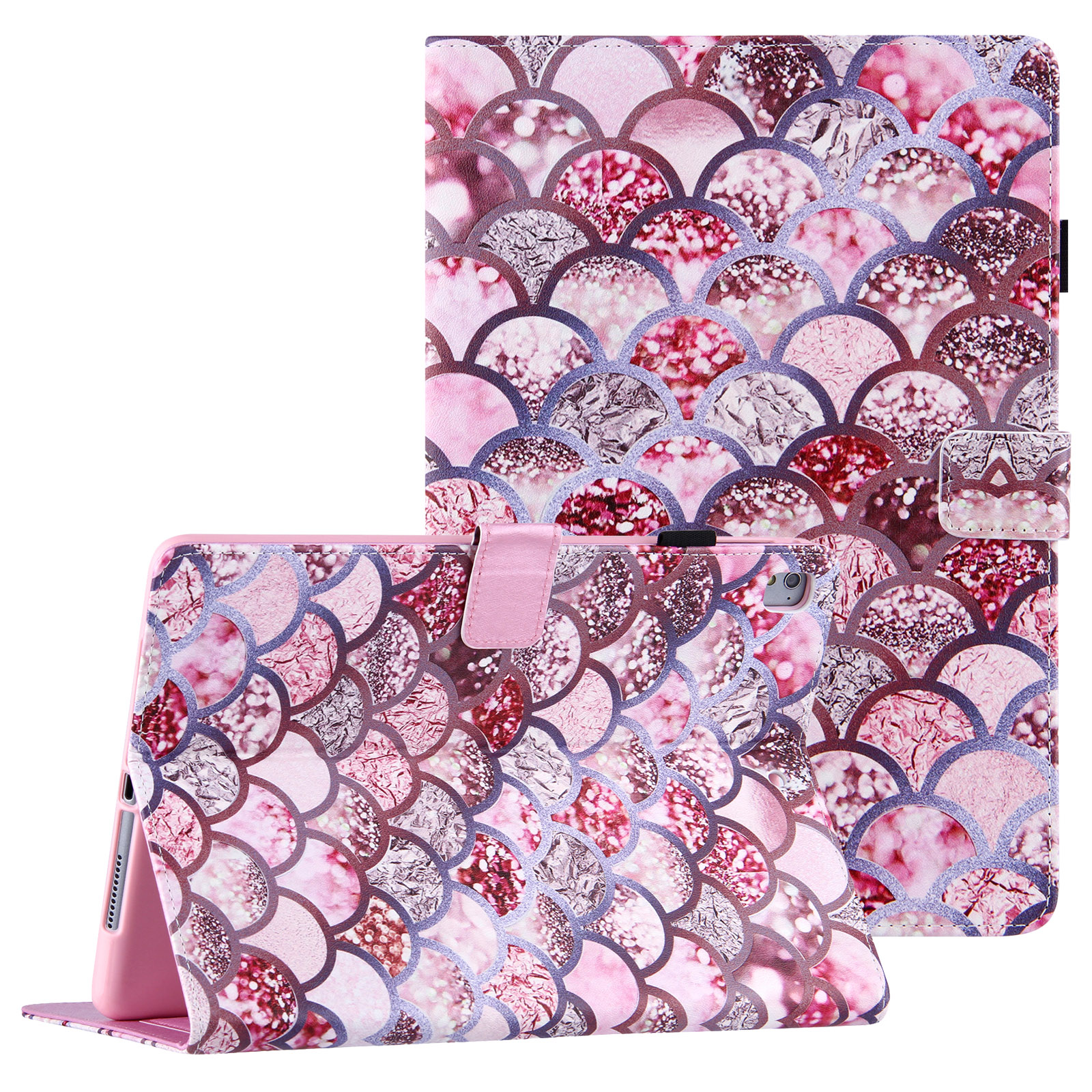 

Silk Pattern PU Leather Slim Folding Stand Cover with Auto Wake / Sleep for iPad Air (2013) / Air 2 / 9.7-inch (2018) / (2017) / Pro 9.7 inch (2016) - Pink Scales, iPad Air (2013)