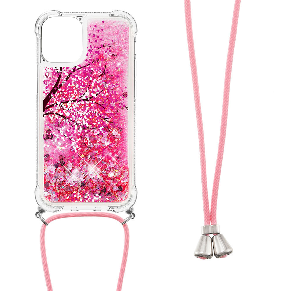 

Full Body Shockproof Liquid Glitter Quicksand Bling Soft Clear TPU Protective Cover with Strap for iPhone 13 Pro Max 6.7 inch - Cherry Blossoms, iPhone 13 Pro Max