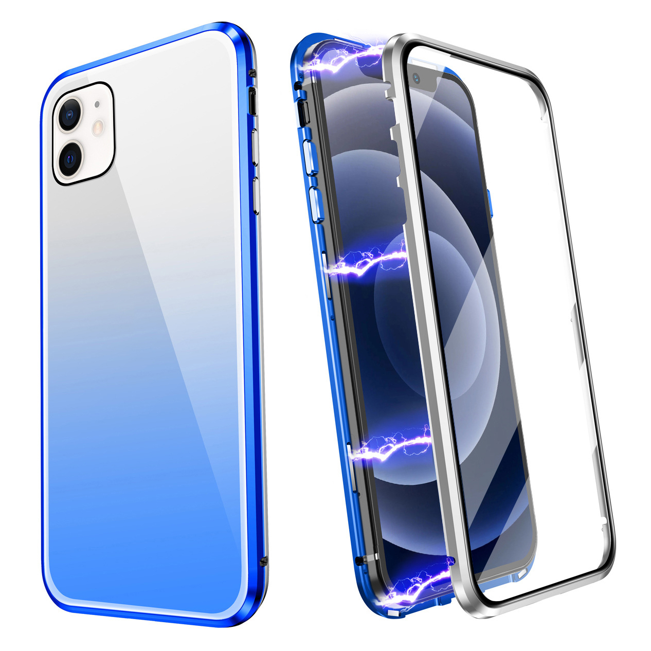 

Aluminium Alloy Frame + Tempered Glass Full Protection Phone Shell Case with Gradient Color Design for iPhone 12 mini 5.4 inch - Silver/Blue, iPhone 12 mini