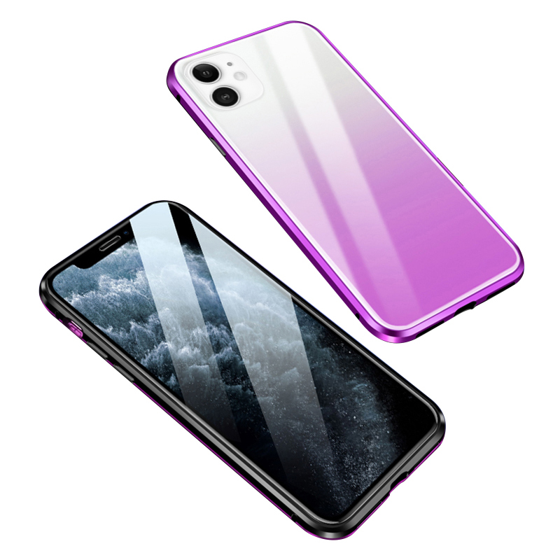 

Aluminium Alloy Frame + Tempered Glass Full Protection Phone Shell Case with Gradient Color Design for iPhone 12 mini 5.4 inch - Black/Purple, iPhone 12 mini