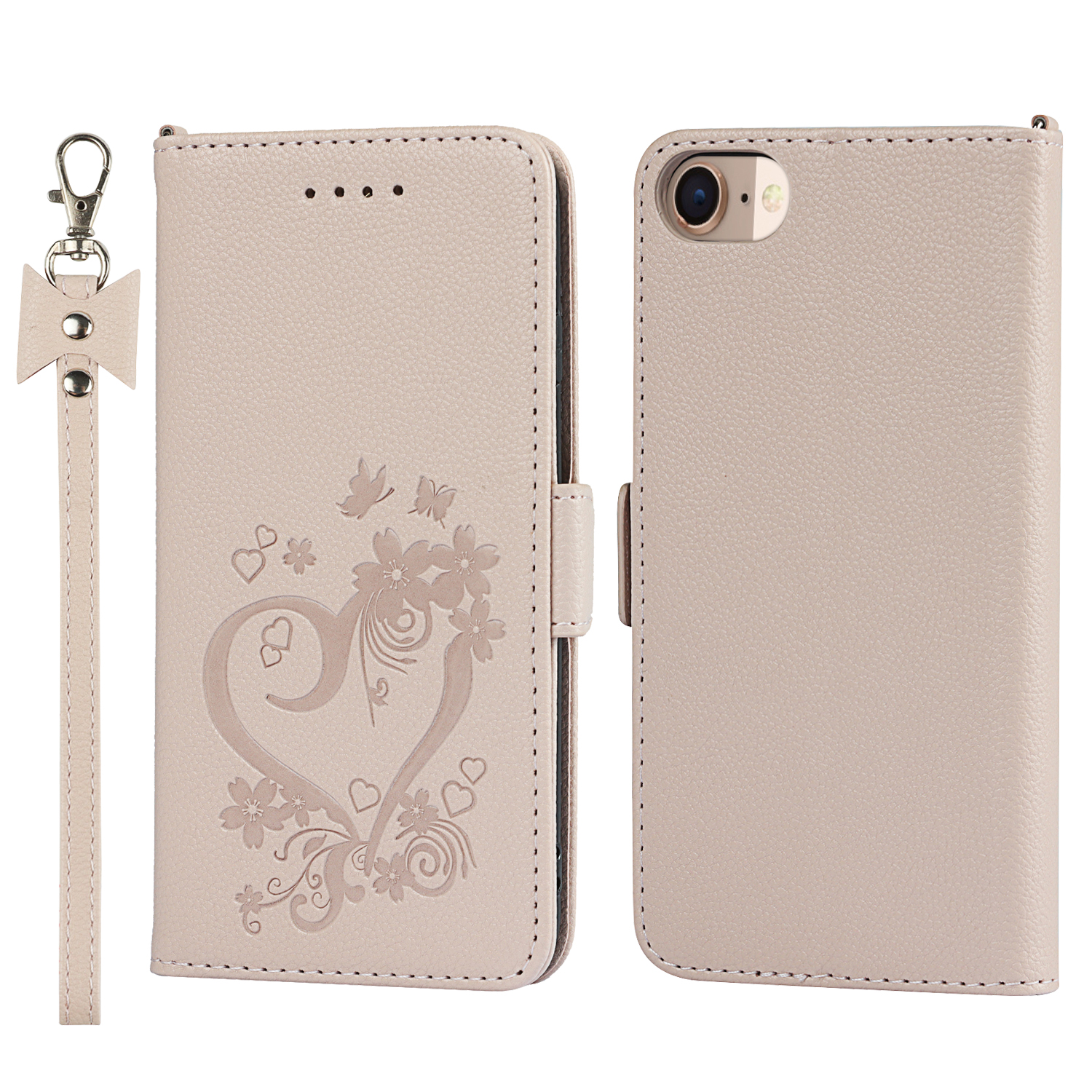 

Сердечный Отпечаток Фолио Переворачивается Телефона с Подставкой Для Iphone 6/6s/7 4,7 Дюйма/8 4,7 Дюйма/se (2020)/SE (2022) - Розовое Золото, iPhone SE (2022)
