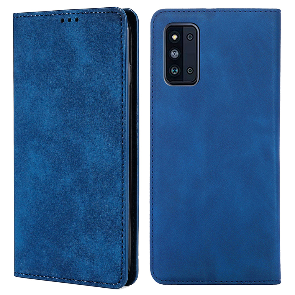 

Skin-touch Feeling Auto-absorbed Anti-drop Wallet Design Phone Cover for Samsung Galaxy F52 5G - Blue, Galaxy F52 5G