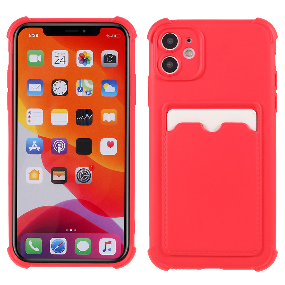 

Skin-touch Feeling Card Holder Design TPU Cell Phone Cover Case for iPhone 11 6.1 inch - Red, iPhone 11 6.1 inch