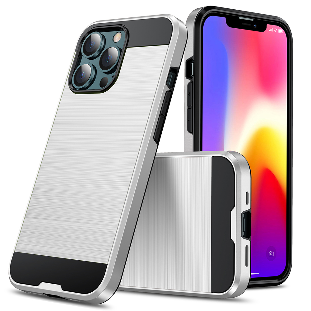 

Brushed Style Hard PC Soft TPU Slim Fashion Non-Slip Protective Hybrid Case for iPhone 13 6.1 inch - Silver, iPhone 13