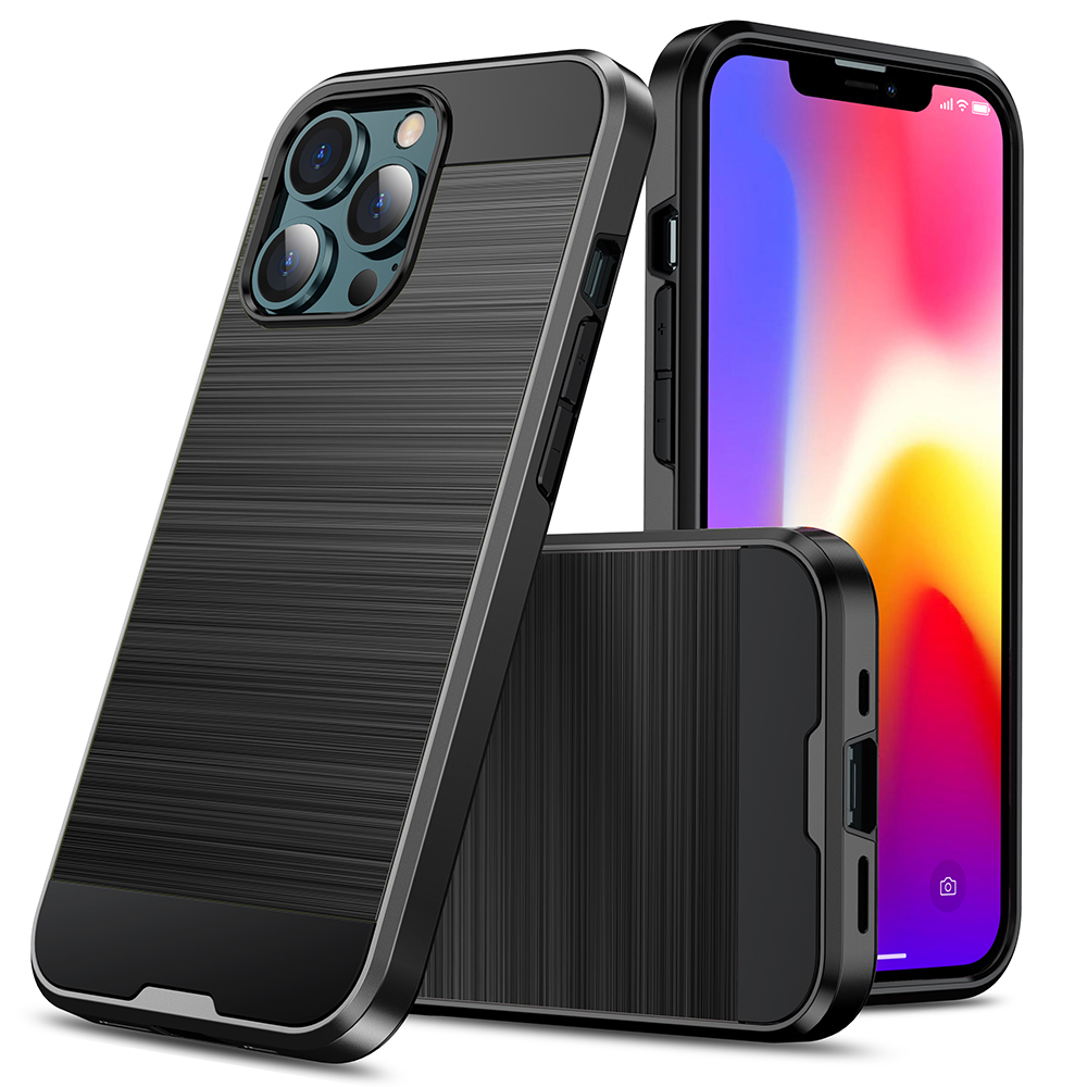 

Brushed Hard PC + Soft TPU Anti-fingerprint Hybrid Case Phone Shell for iPhone 13 Pro Max 6.7 inch - Black, iPhone 13 Pro Max