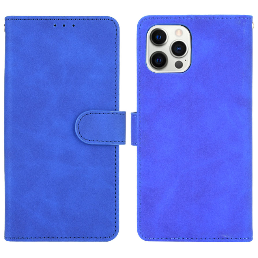 

Skin-touch Stand PU Leather Wallet Folio Phone Cover with Stand and Wrist Strap for iPhone 13 Pro Max 6.7 inch - Blue, iPhone 13 Pro Max