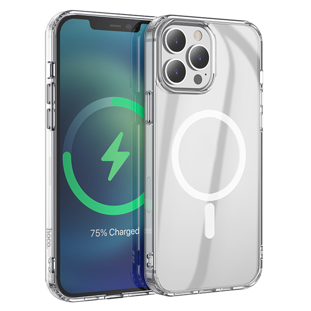 

HOCO Magnetic Series 2mm Clear Non Yellowing Hard Back Soft TPU Bumper Cover with Mag-Safe Wireless Charging for iPhone 13 Pro Max 6.7 inch, iPhone 13 Pro Max