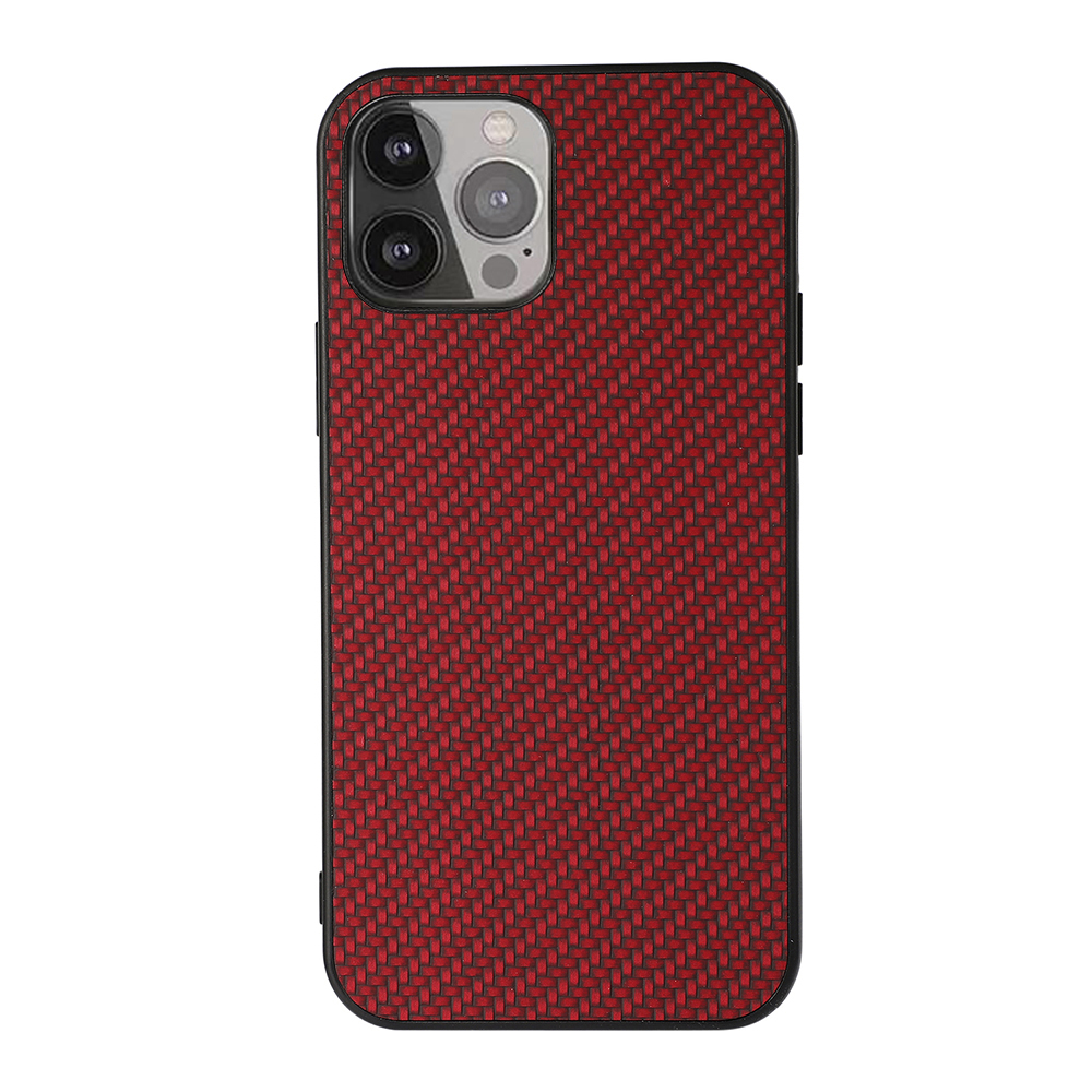 

Carbon Fiber Texture Leather Phone Back Cover for iPhone 13 Pro Max 6.7 inch - Red, iPhone 13 Pro Max