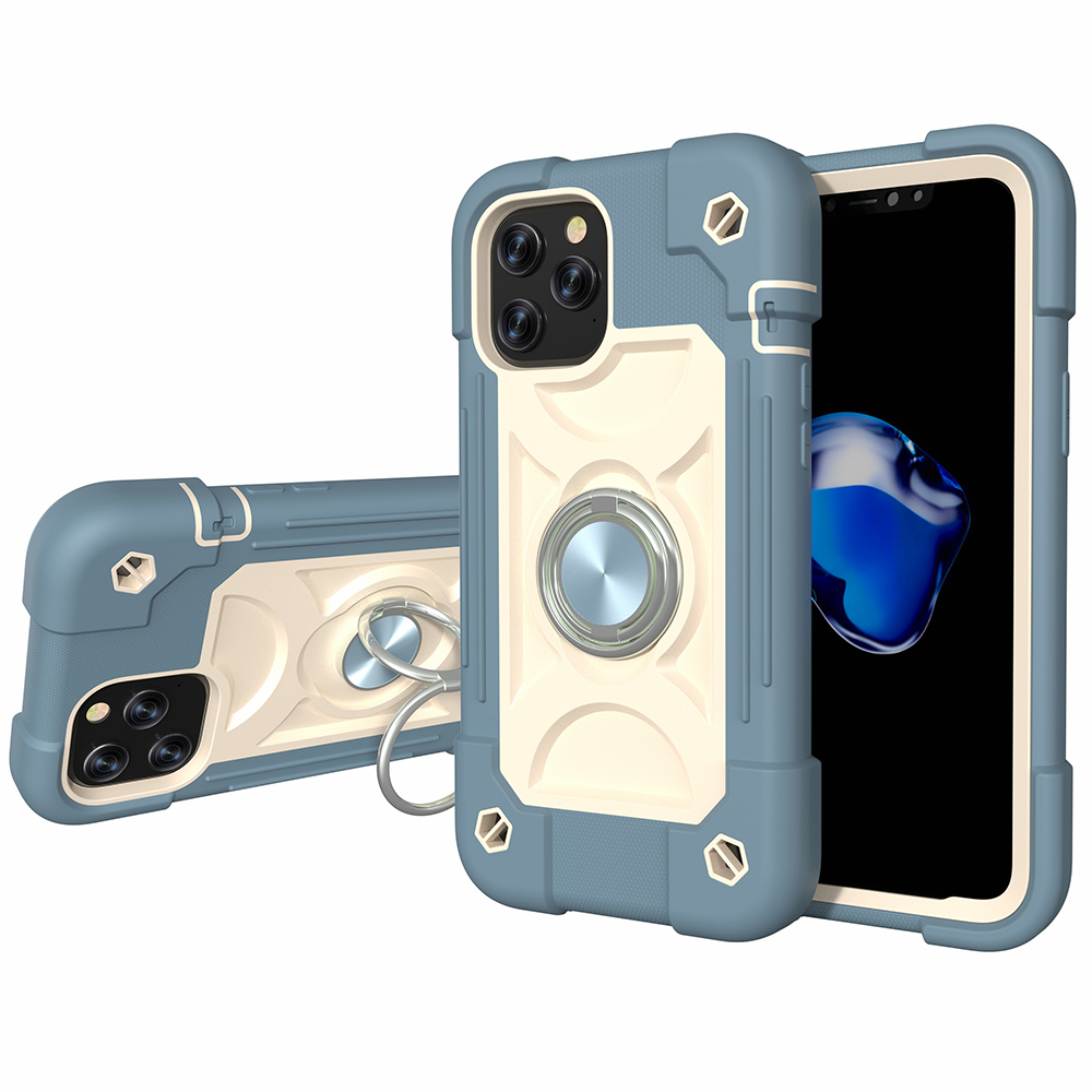 

Double Finger Rings Kickstand Design Phone Hybrid Case Shell for iPhone 12 Pro Max 6.7 inch - Daisy Blue, iPhone 12 Pro Max