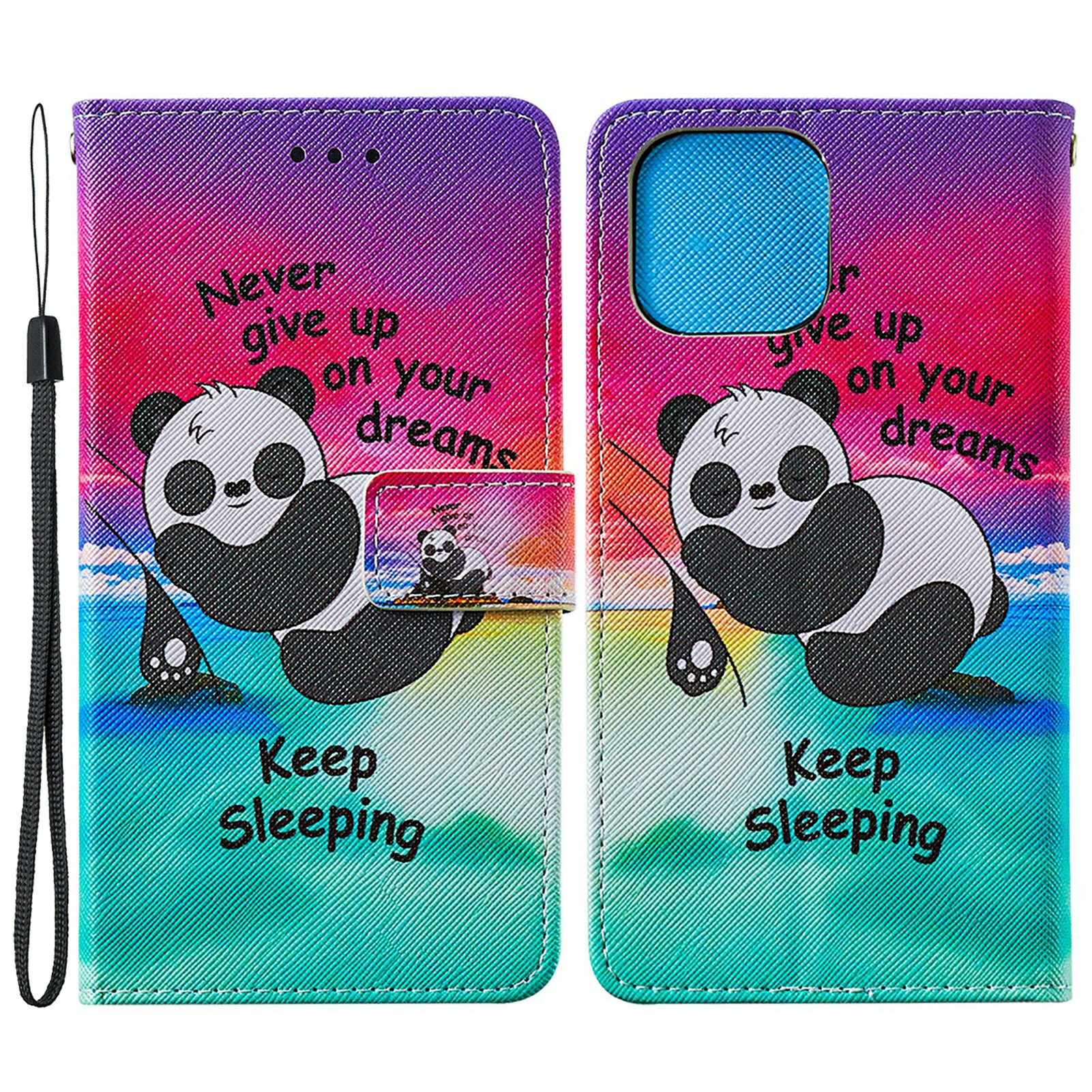 

Ударопрочный Печать Cross Cross Texture PU Кожаный Стенд Flip Cover С Наручным Ремнем Для IPhone 13 6.1 Дюйма - Спящая Панда, iPhone 13