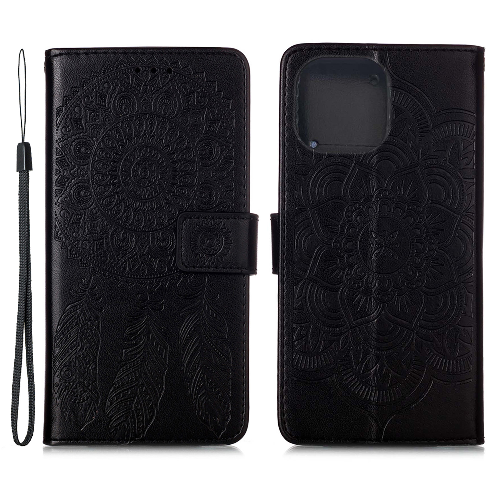 

Dream Catcher Imprint Pattern Wallet Leather Phone Cover Case with Stand for iPhone 13 mini 5.4 inch - Black, iPhone 13 mini
