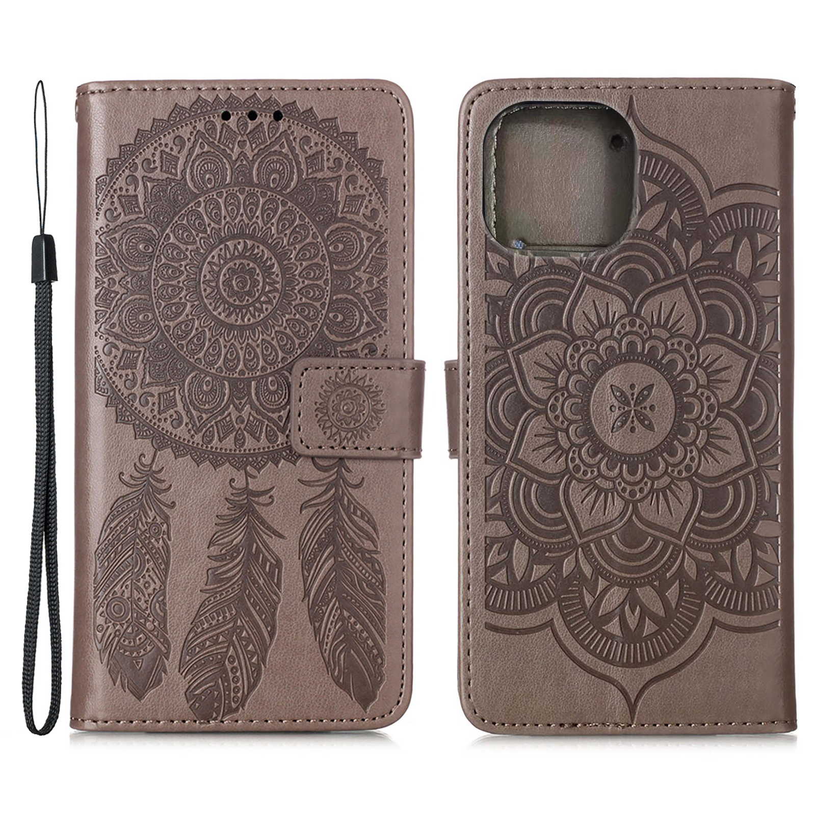 

Dream Catcher Imprint Pattern Wallet Leather Protective Phone Cover with Strap for iPhone 13 Pro Max 6.7 inch - Coffee, iPhone 13 Pro Max