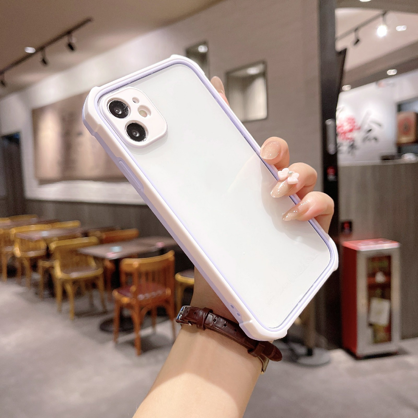 

Hard PC Back Panel + Soft TPU Frame Cover Four Corner Cushion Phone Case for iPhone 12 mini 5.4 inch - Purple, iPhone 12 mini