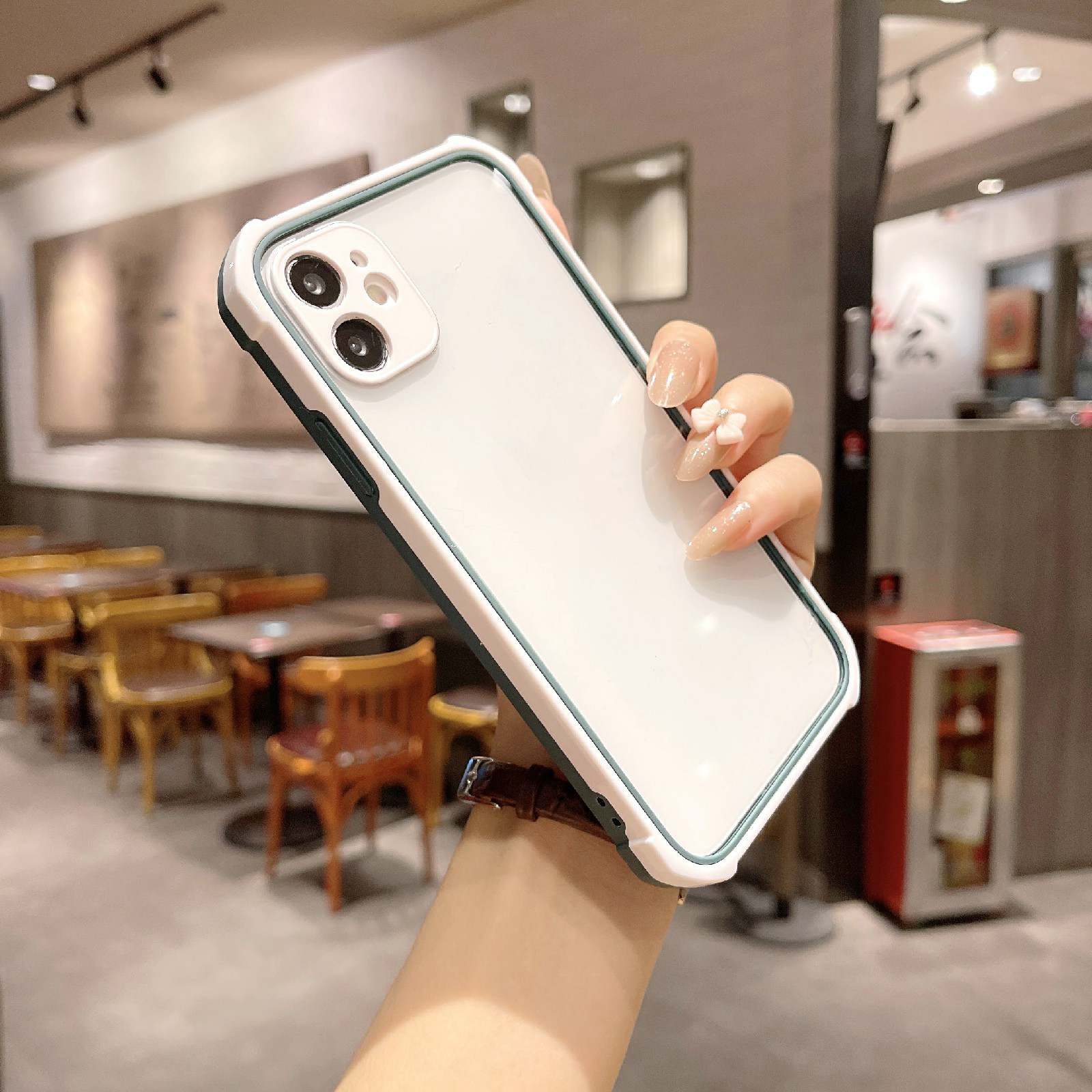 

Hard PC Back Panel + Soft TPU Frame Cover Four Corner Cushion Phone Case for iPhone 12 mini 5.4 inch - Green, iPhone 12 mini