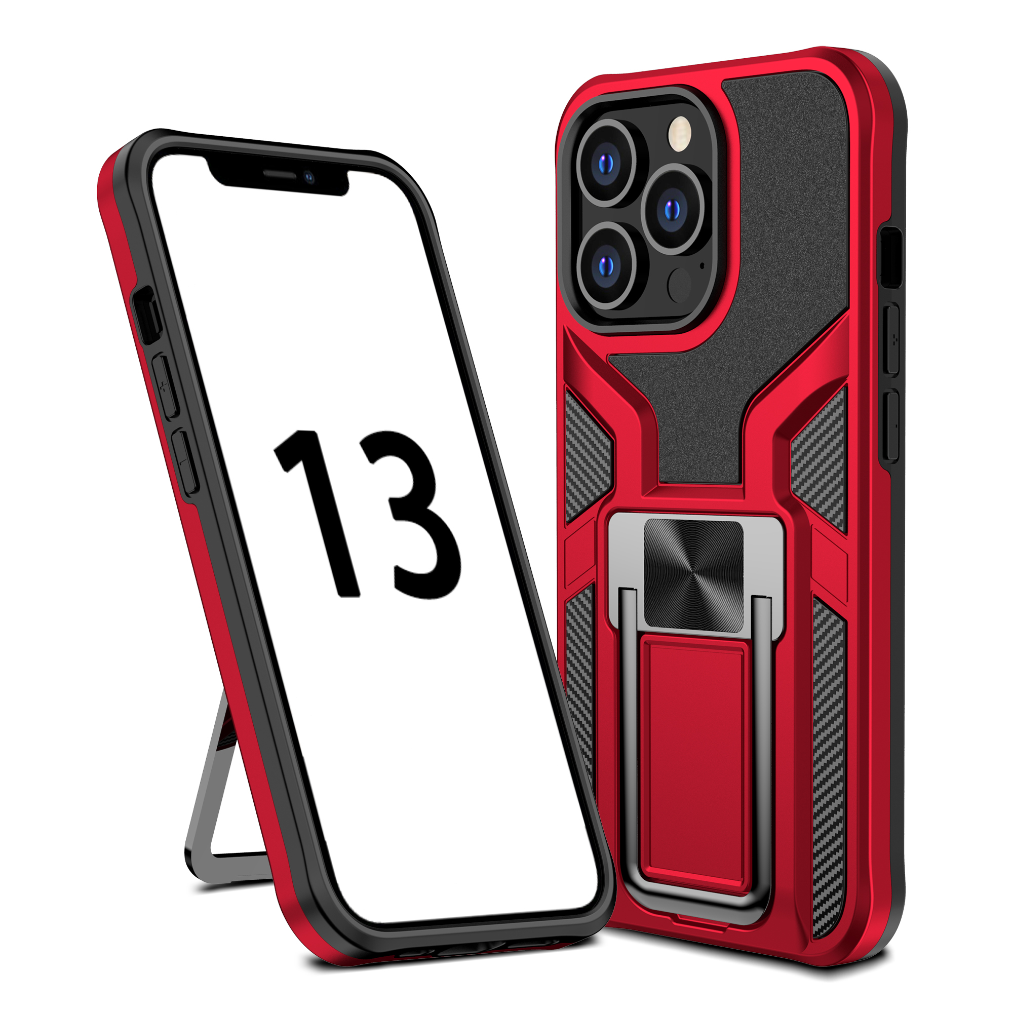 

Armor Series Car Mount Kickstand Hybrid Hard PC Soft TPU Shockproof Protective Case for iPhone 13 Pro 6.1 inch - Red, iPhone 13 Pro