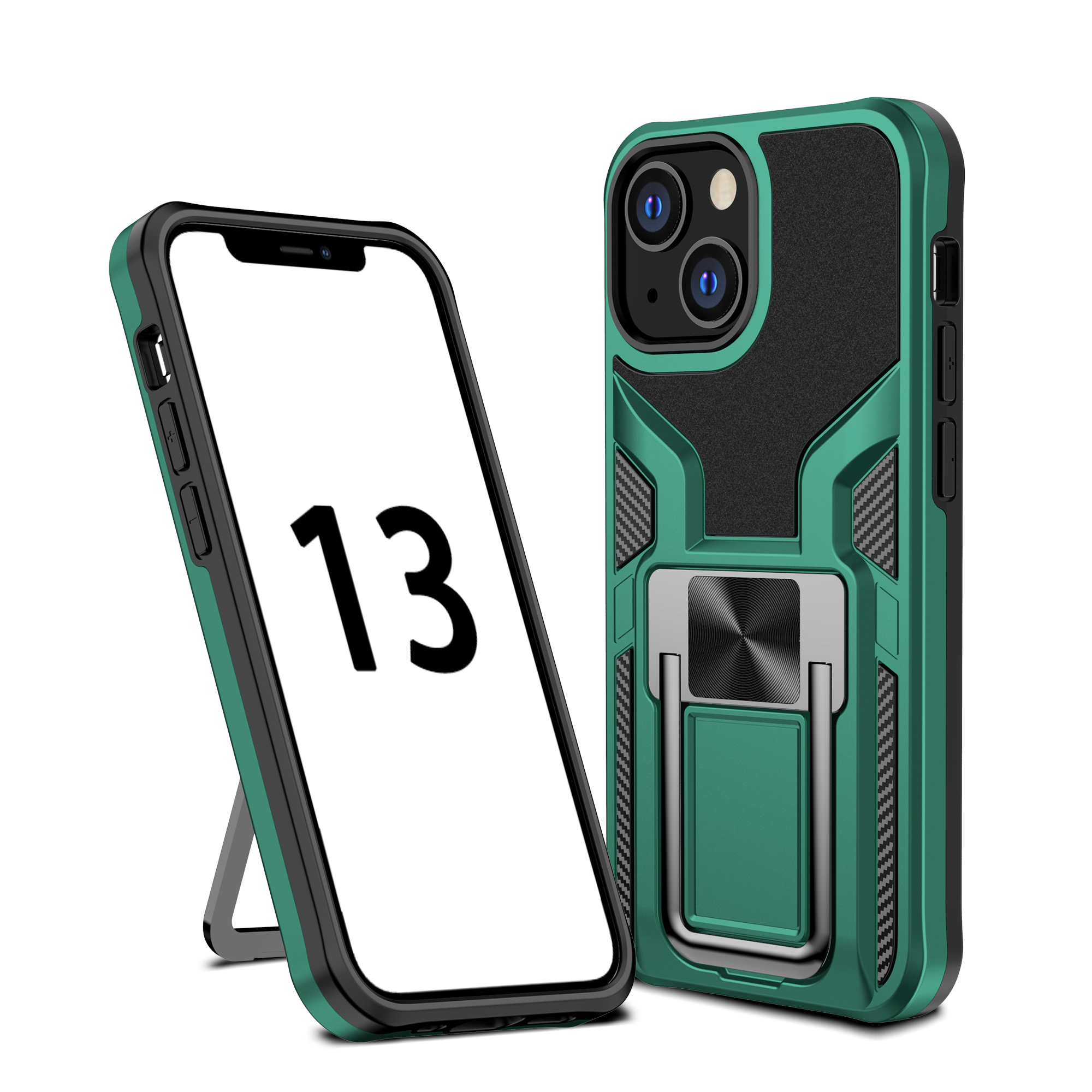 

Armor Series Kickstand Support Car Mount Hybrid Hard PC Soft TPU Shockproof Protective Cover for iPhone 13 mini 5.4 inch - Green, iPhone 13 mini