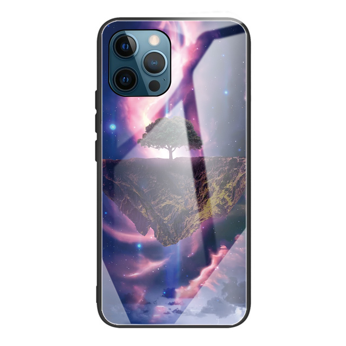 

Pattern Printing Anti Scratch TPU Frame + Tempered Glass Phone Back Case Cover for iPhone 13 Pro Max 6.7 inch - Aurora Night, iPhone 13 Pro Max