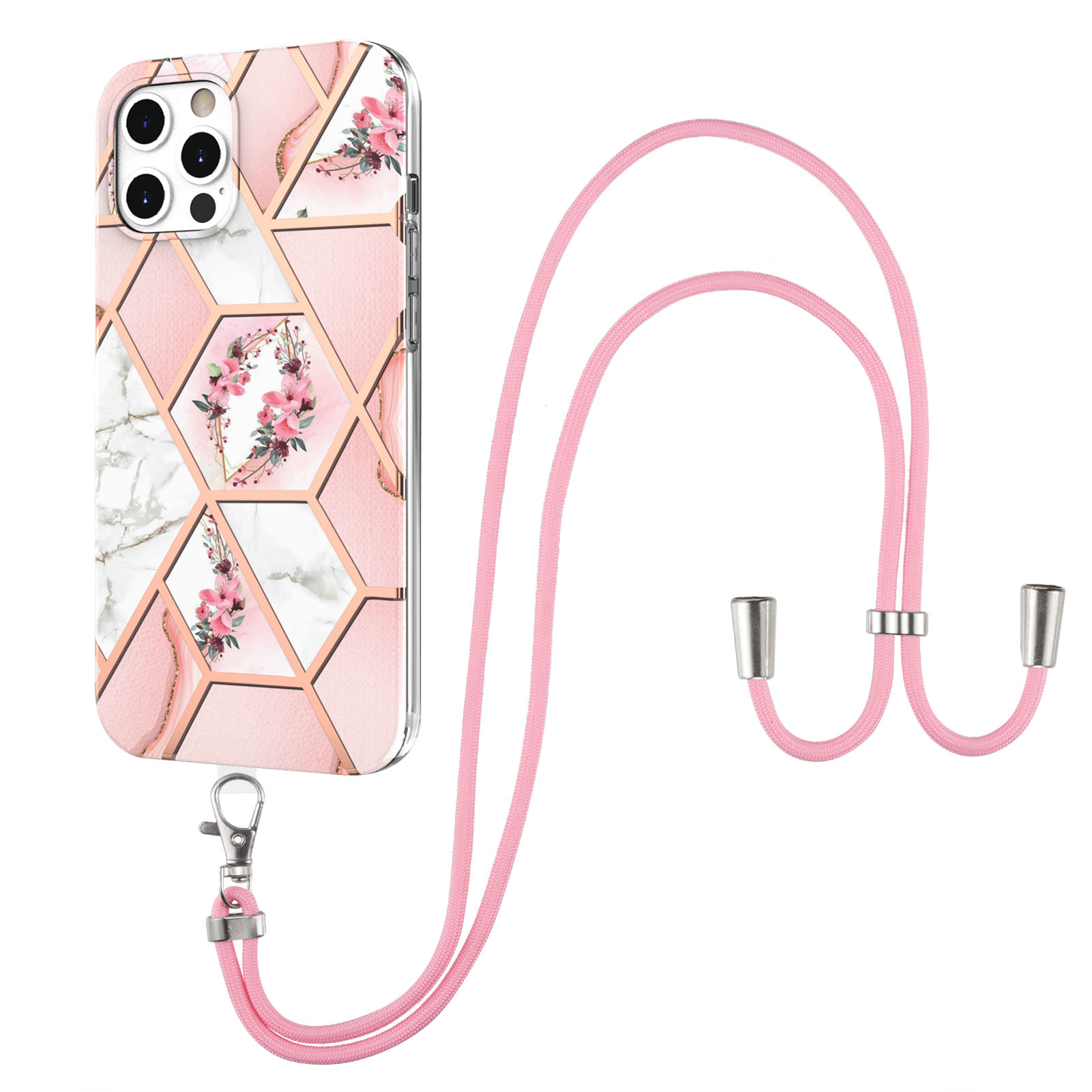 

IMD IML Vivid Pattern Design Light и Slim TPU Телефона с Lanyard Для Iphone 12 Pro Max 6,7 Дюйма - Розовые Цветы, iPhone 12 Pro Max