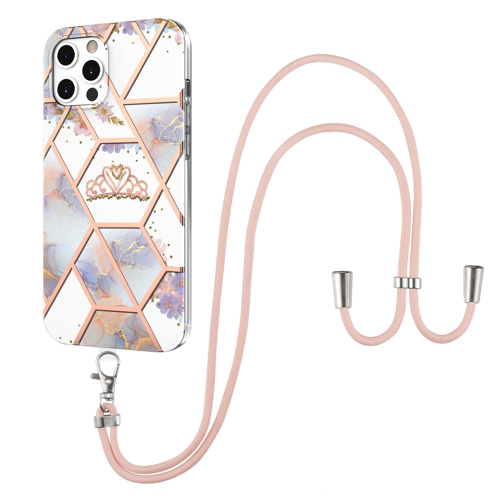 

IMD IML Vivid Pattern Design Light and Slim TPU Phone Case with Lanyard for iPhone 12 Pro Max 6.7 inch - Crown, iPhone 12 Pro Max