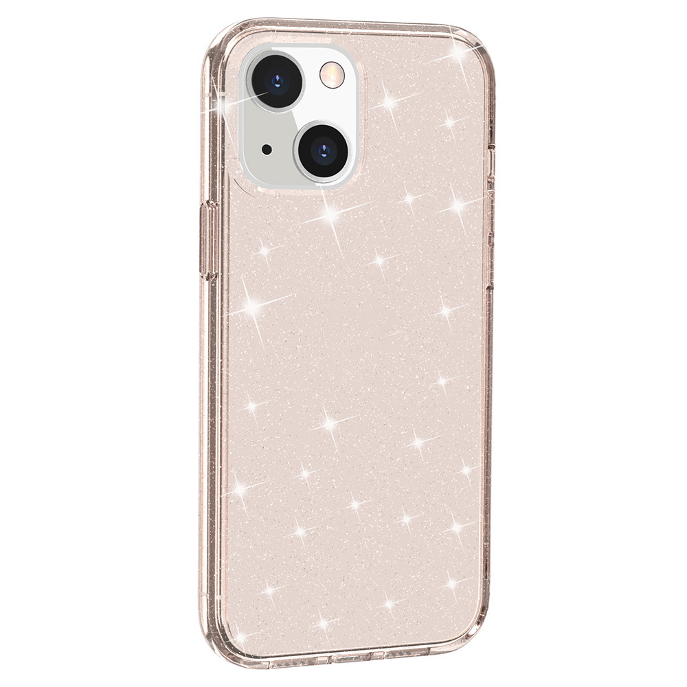 

For iPhone 13 6.1 inch Clear Glitter Design Phone Case Soft TPU Bumper + Hard PC Shockproof Protective Back Cover - Gold, iPhone 13
